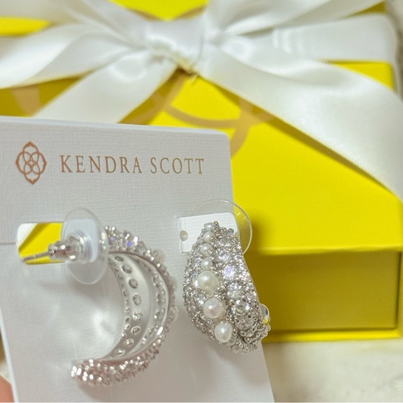 NWT Kendra Scott Krista Silver Hoop Earrings in White Mix with Pearls - Picture 7 of 9